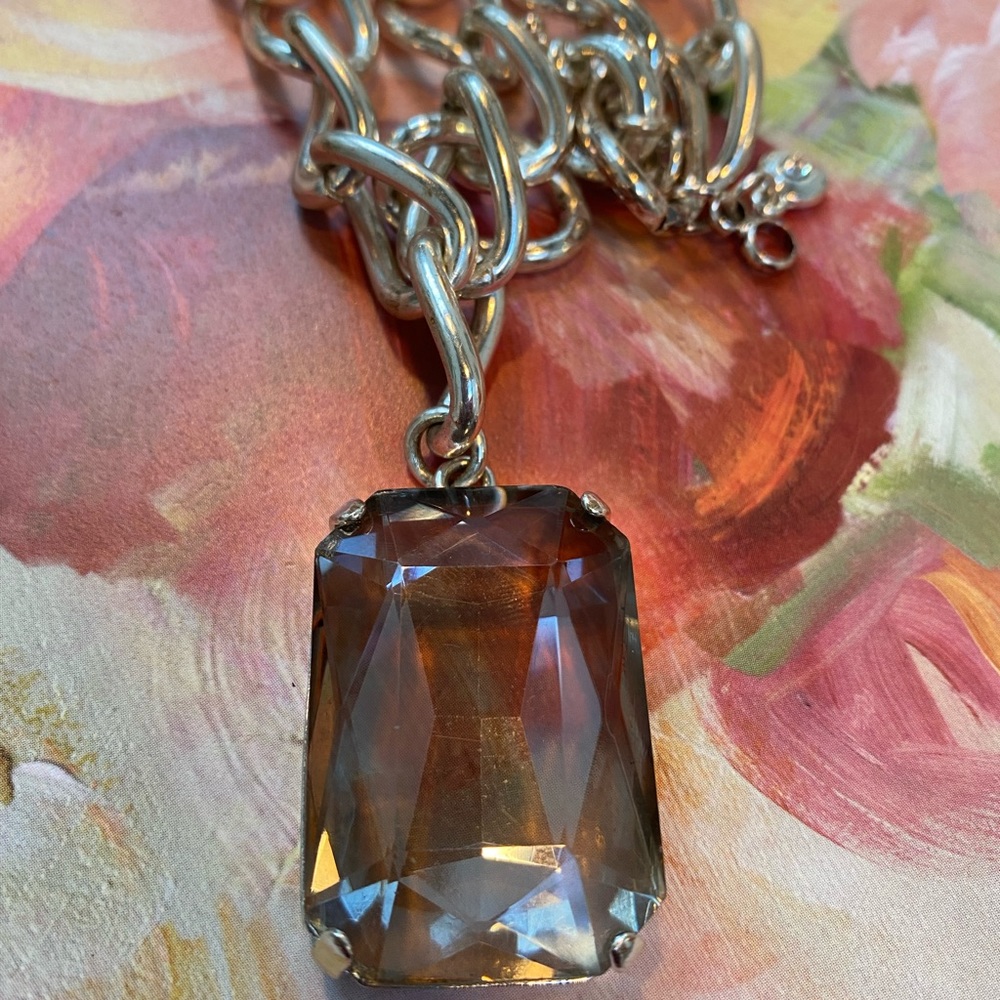 Clear Stone Statement Necklace with Silver  Chain